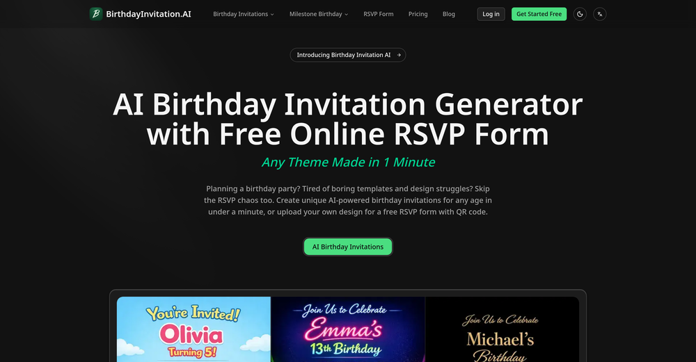 Birthday Invitation AI website