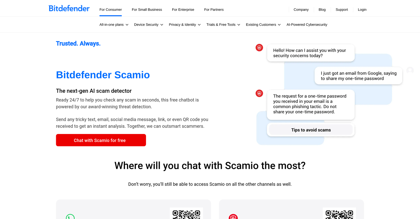 Bitdefender Scamio website