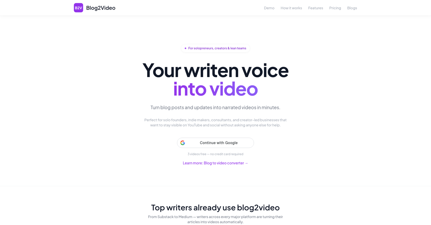 Blog2Video website