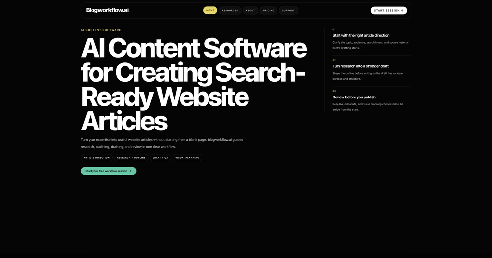 BlogWorkflow AI | Opus 4.6 GPT 5.4 GPT Image 2.0 Supported | Structured SEO Workflow for Individual and Professional website