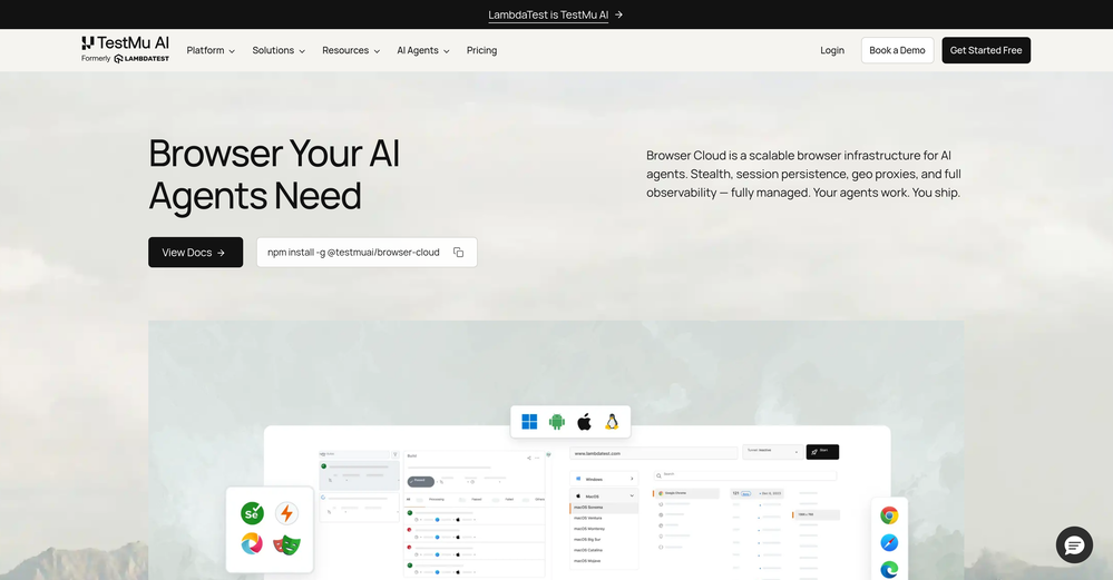 TestMu AI Browser Cloud website