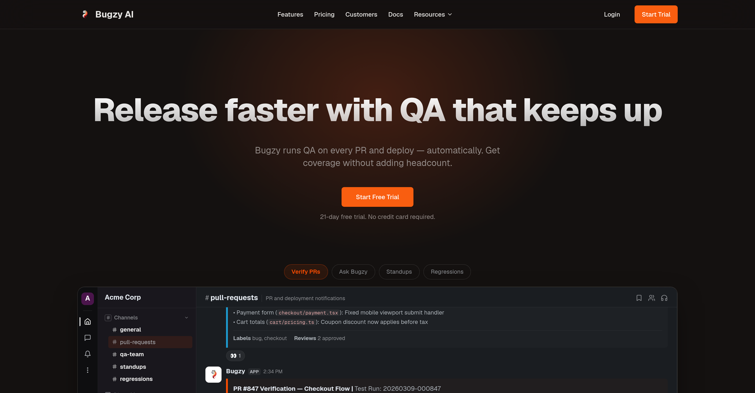 Bugzy AI website
