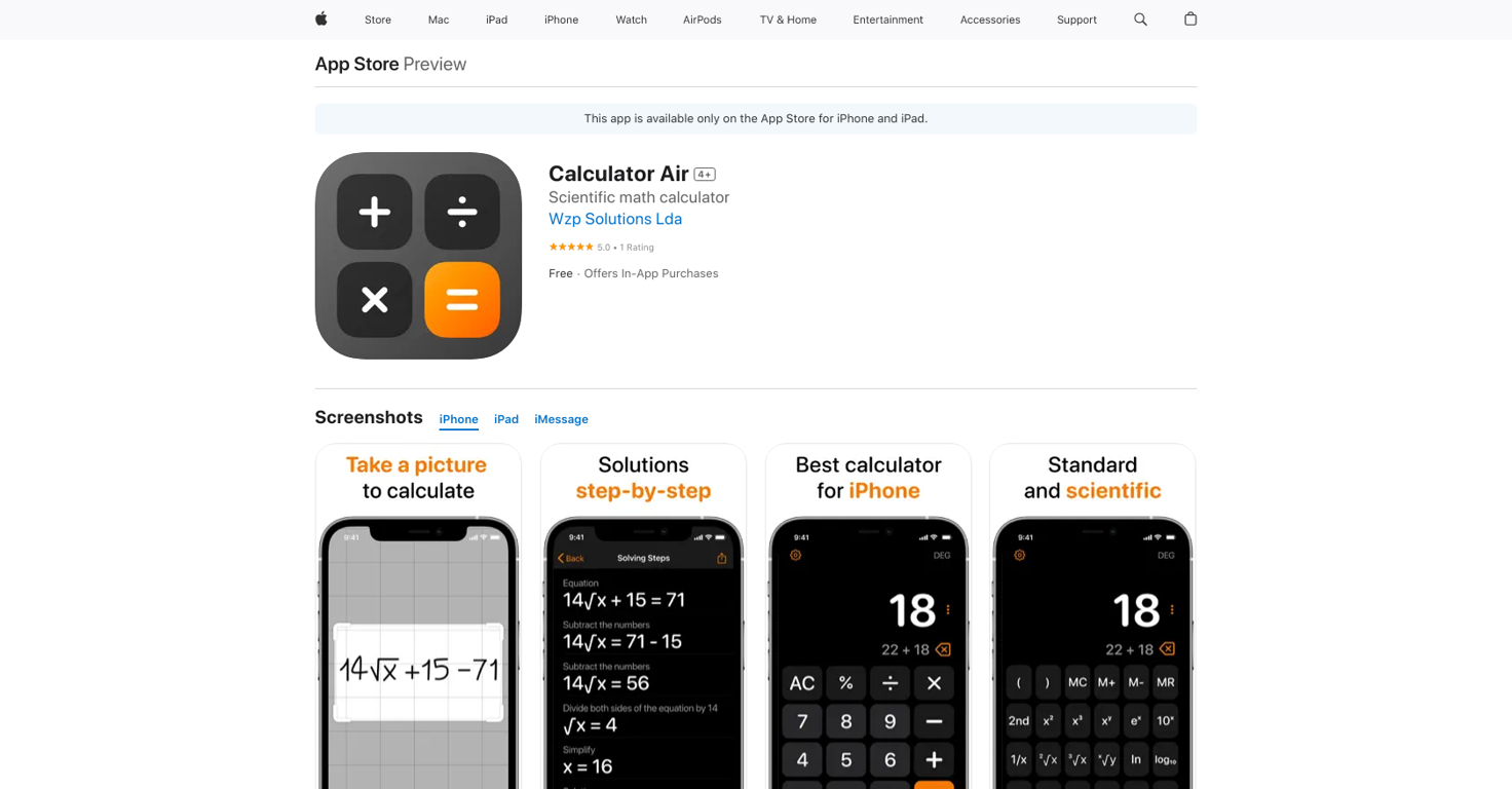 Calculator Air website