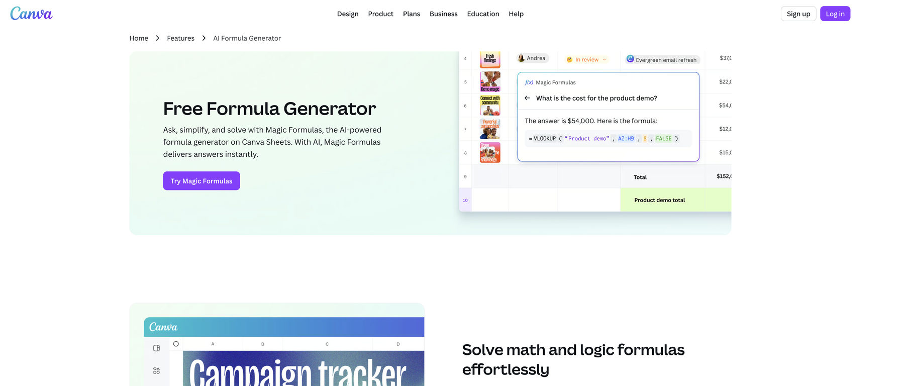 Canva Magic Formulas website