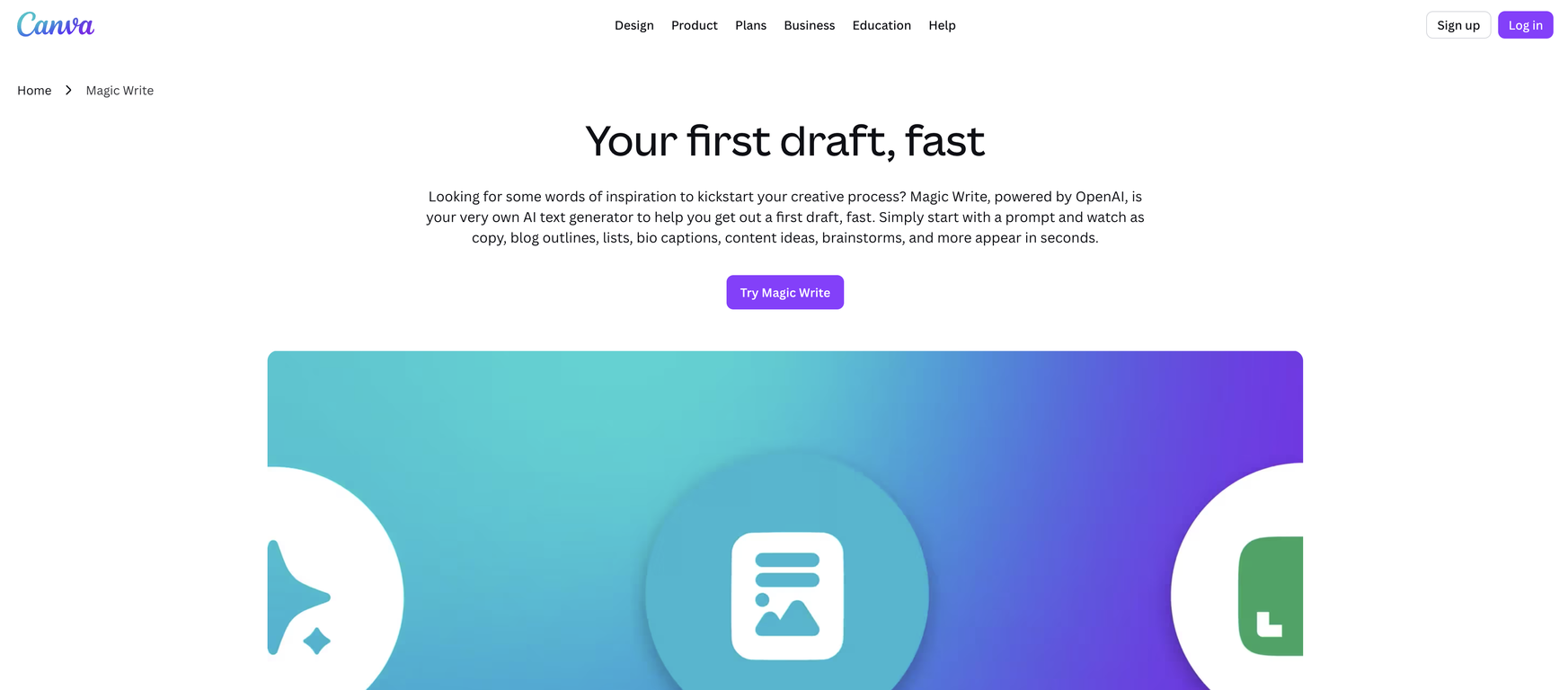 Canva Magic Write website