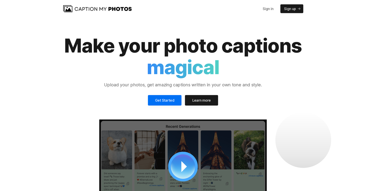 Caption My Photos website