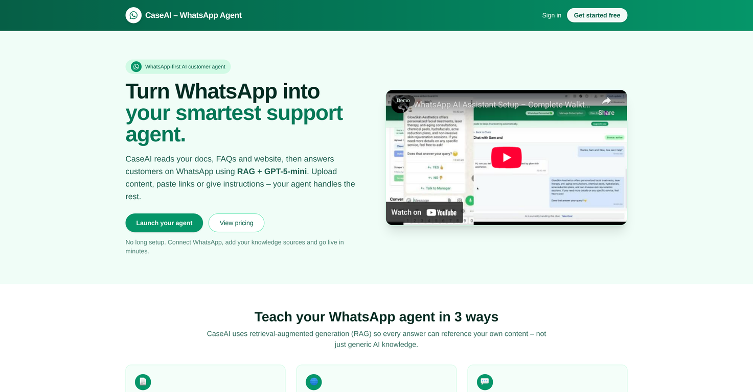CaseAI WhatsApp Agent website