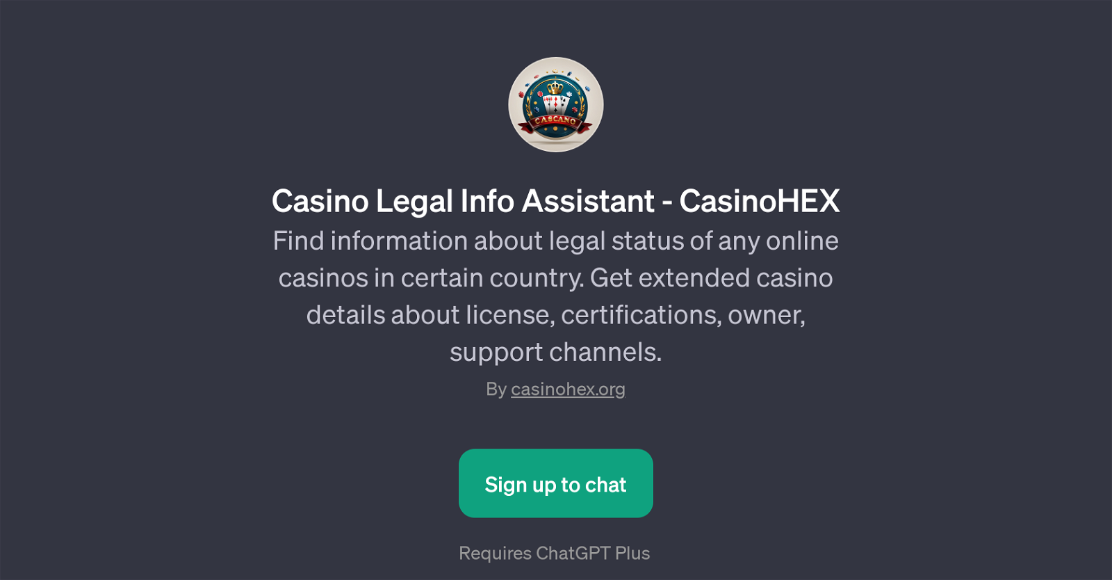 Casino Legal Info Assistant - CasinoHEX website