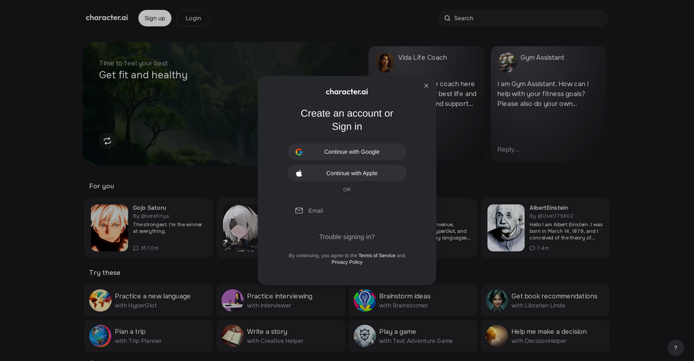 character.ai website