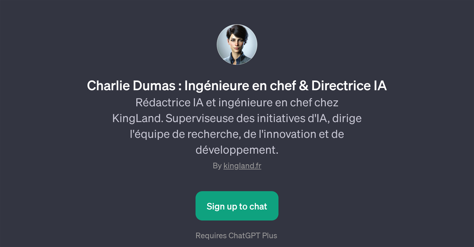 Charlie Dumas : Ingnieure en chef & Directrice IA GPT website