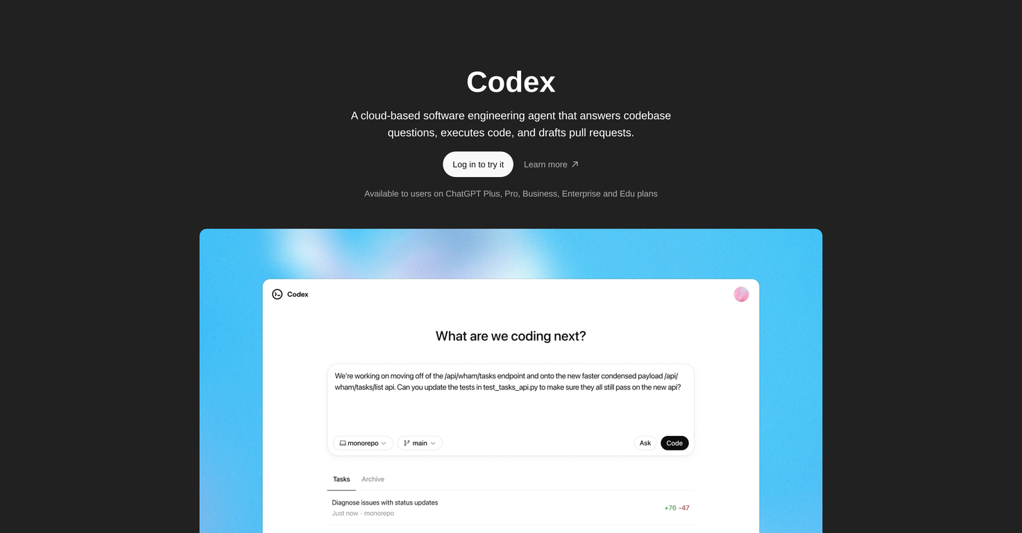 ChatGPT Codex website