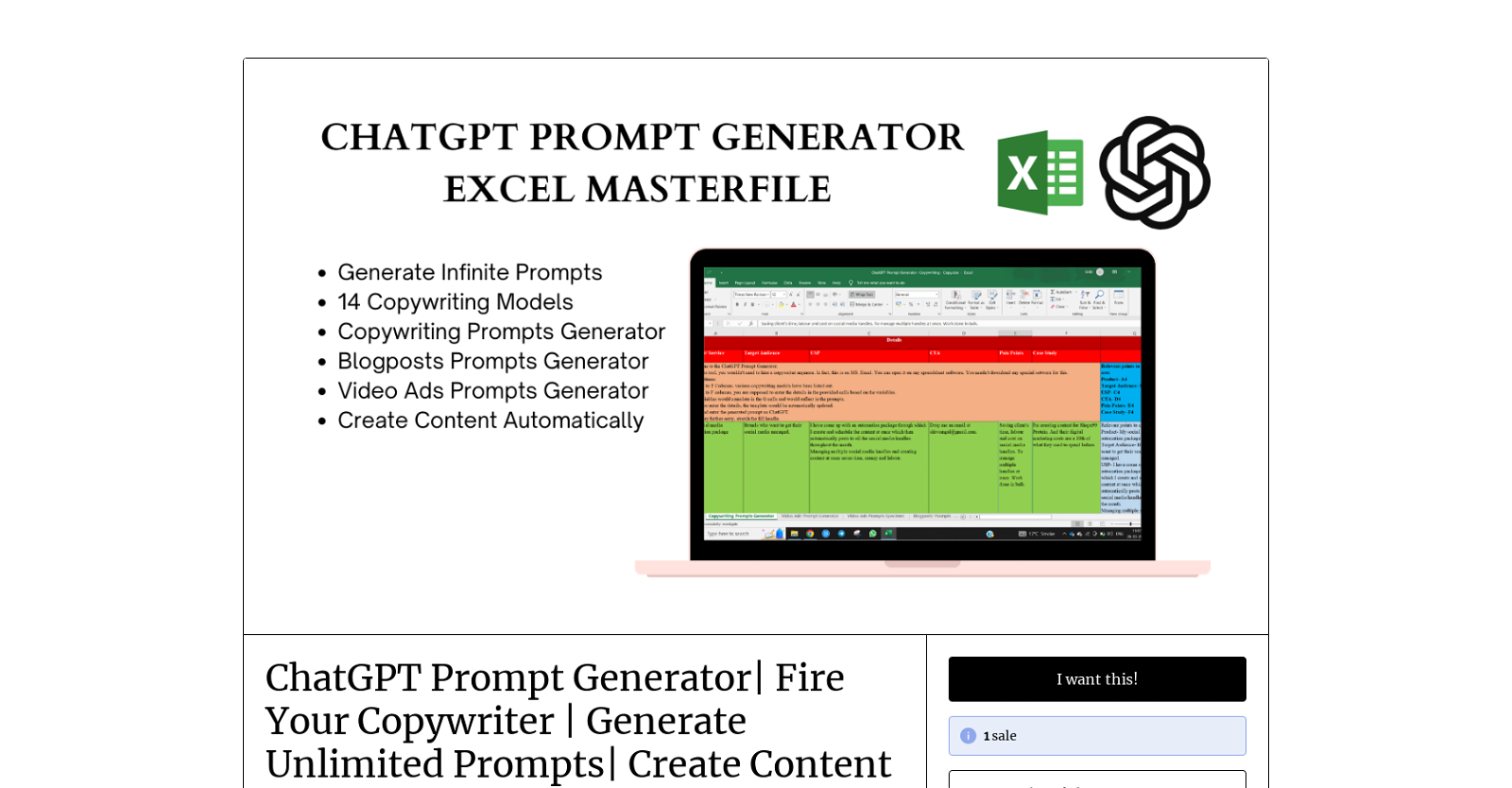 ChatGPT Copywriting Prompts Generator website
