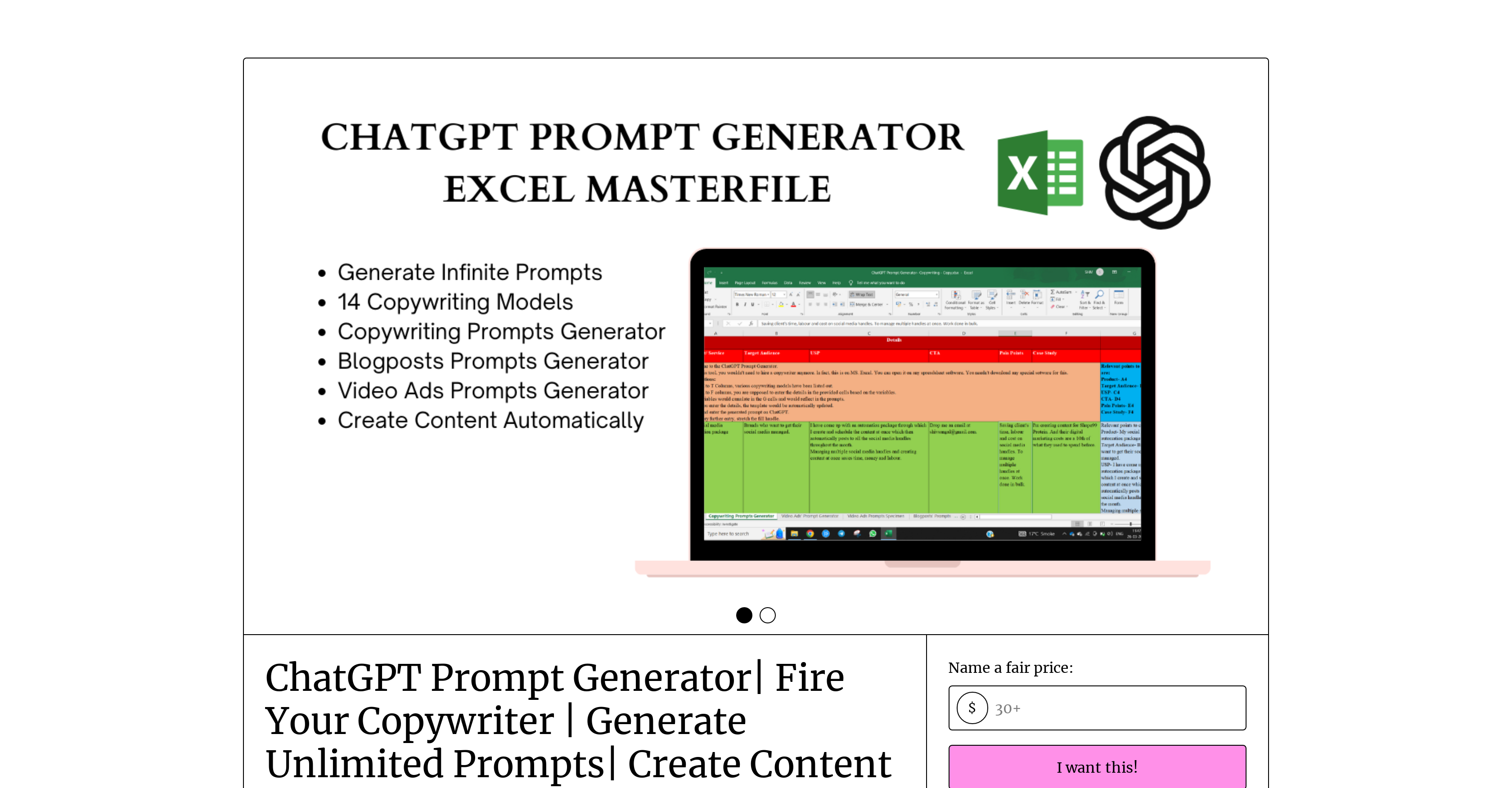 ChatGPT Copywriting Prompts Generator website