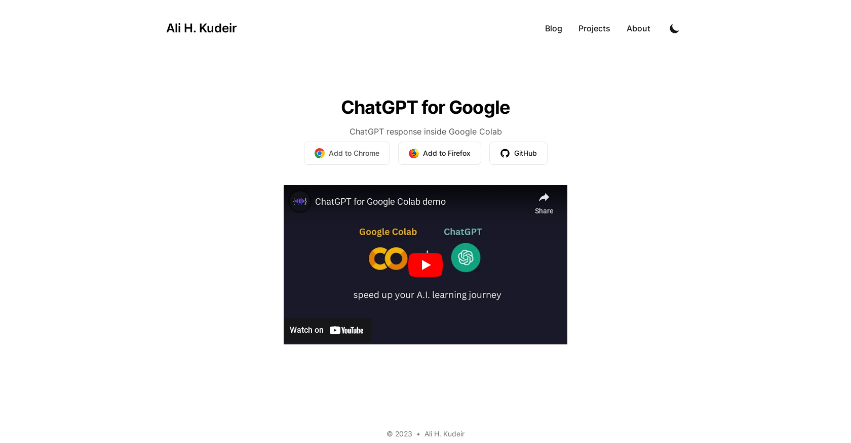 ChatGPT for Google Colab website