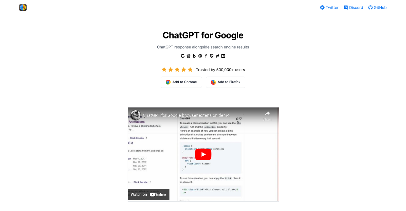 ChatGPT for Google website