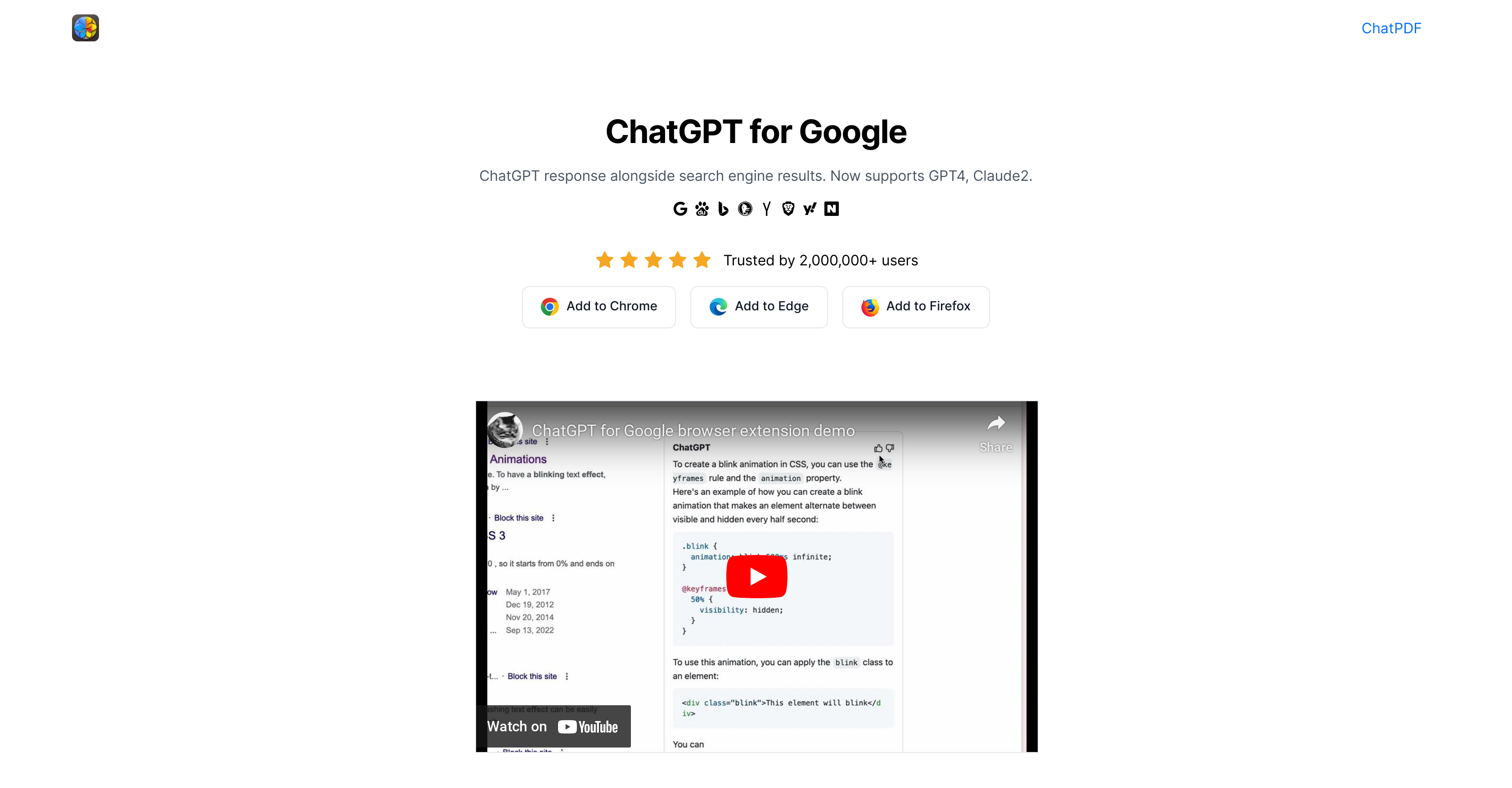 ChatGPT for Google website