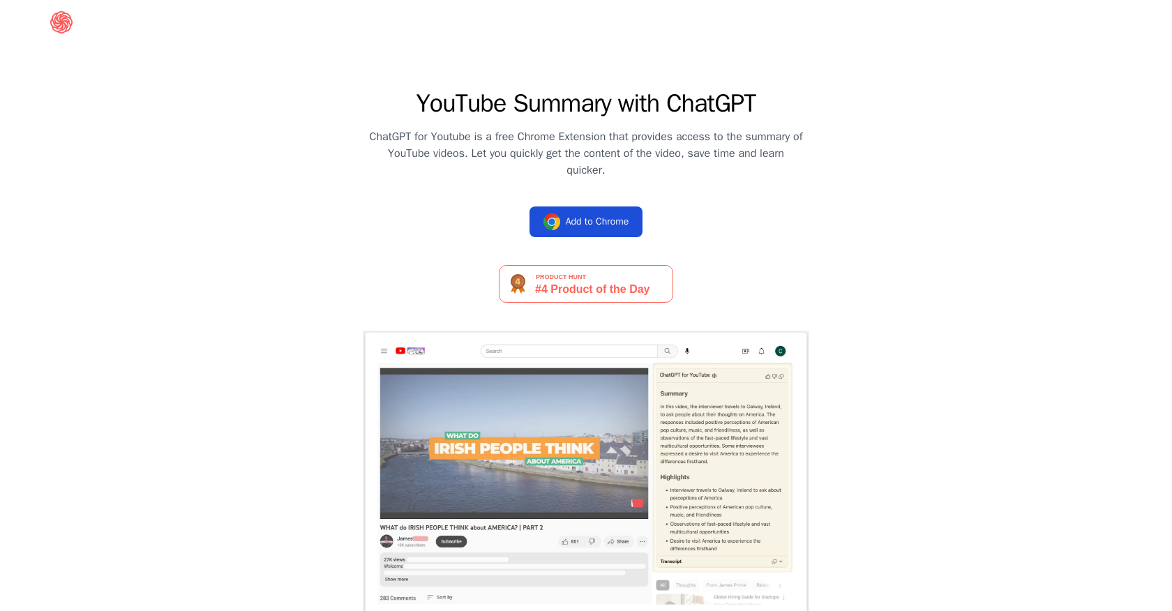 ChatGPT for YouTube website