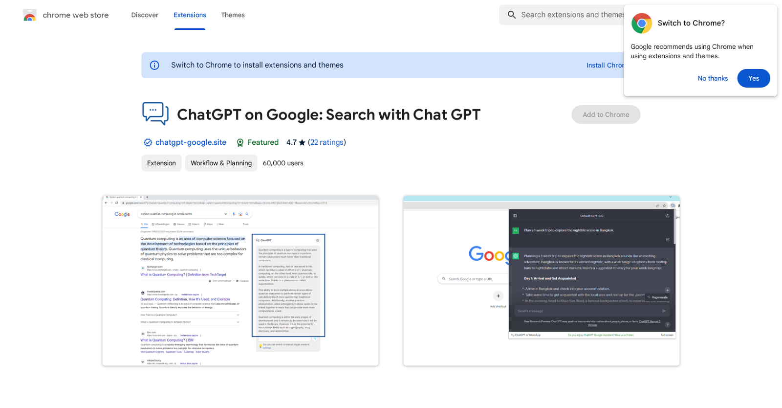 ChatGPT on Google website