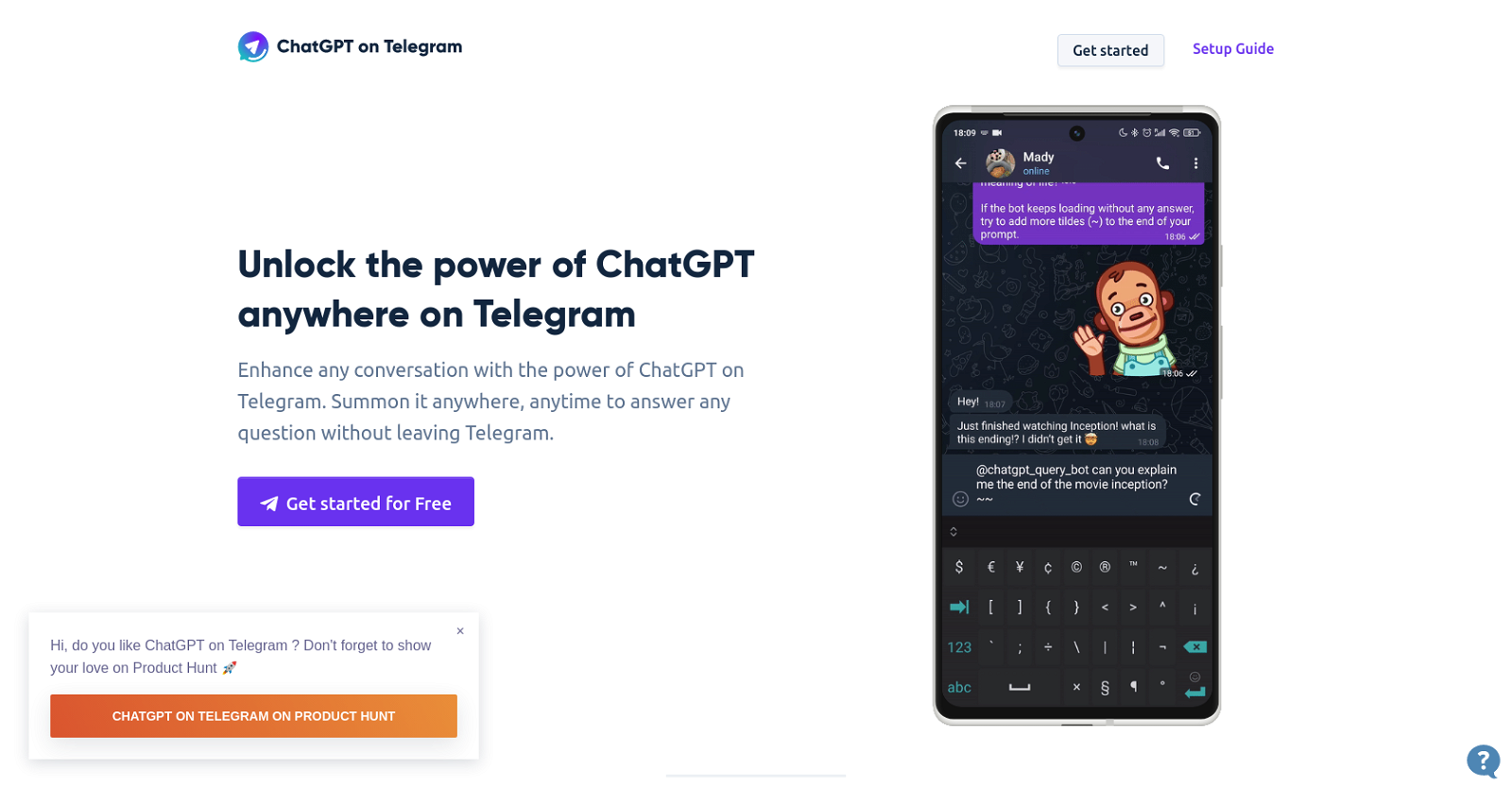 ChatGPT on Telegram website