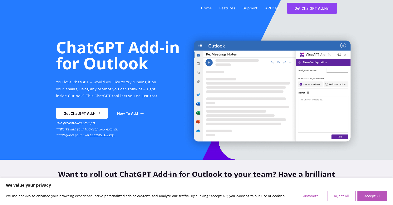 ChatGPT Outlook Plugin website