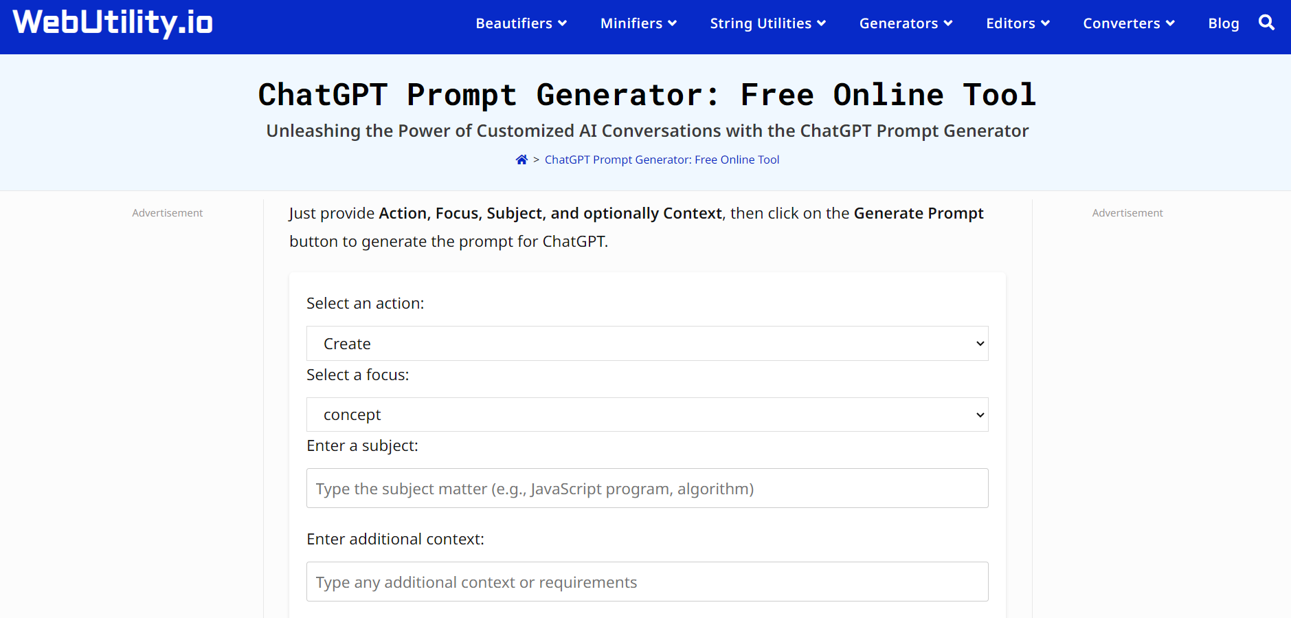 ChatGPT Prompt Generator website