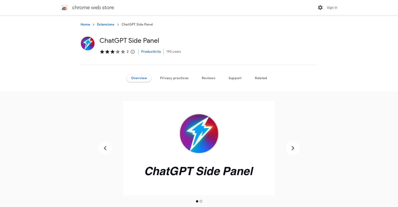 ChatGPT Side Panel website