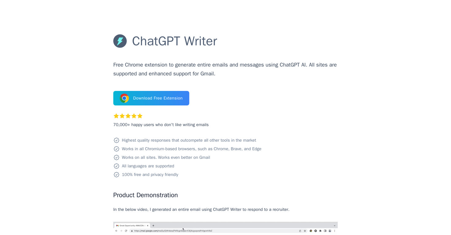 ChatGPT Writer website