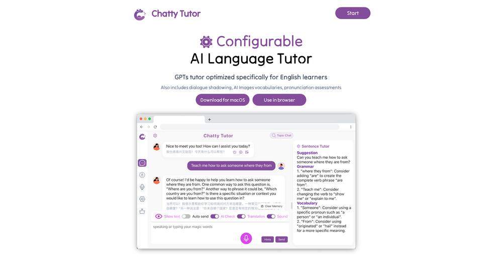 Chatty Tutor website
