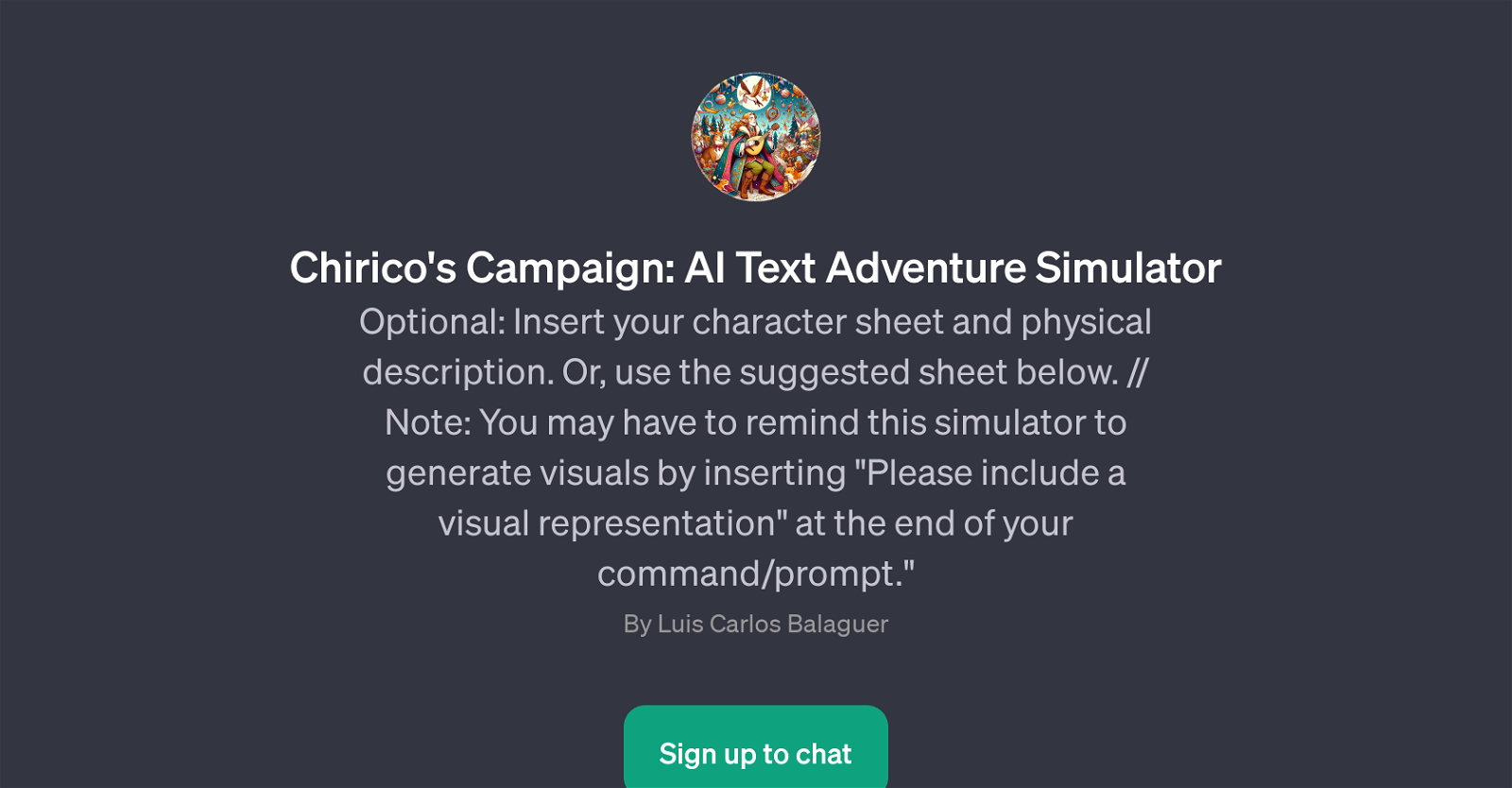 Chirico's Campaign: AI Text Adventure Simulator website