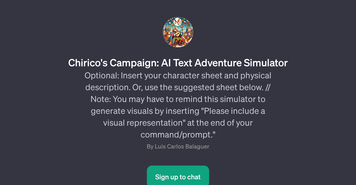 Chirico's Campaign: AI Text Adventure Simulator website