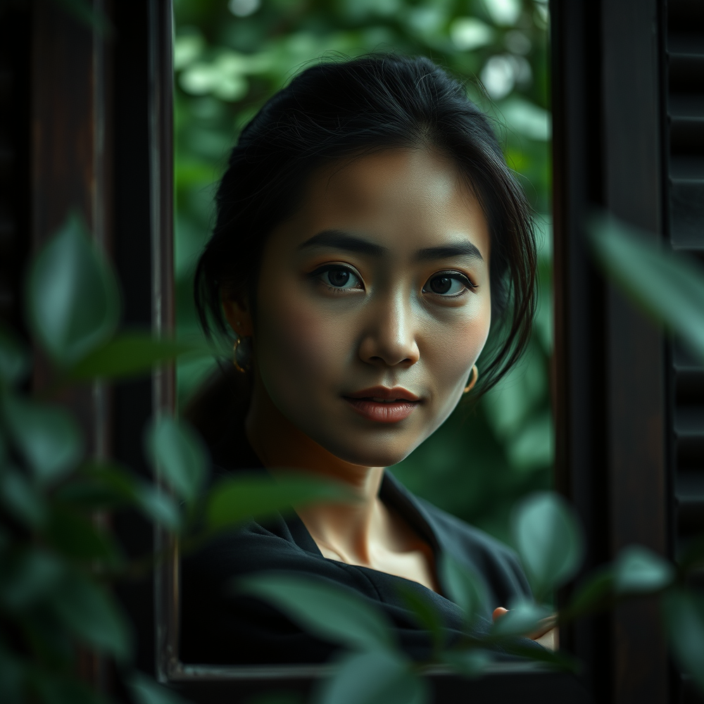 Cinematic Window Portrait – Natural Light and Green Depth website
