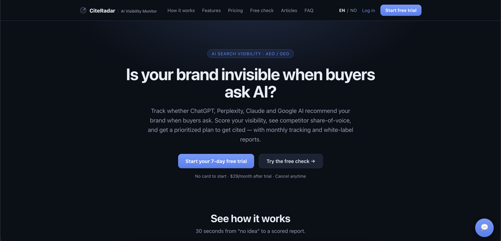 CiteRadar.io - AI Visibility Monitor website