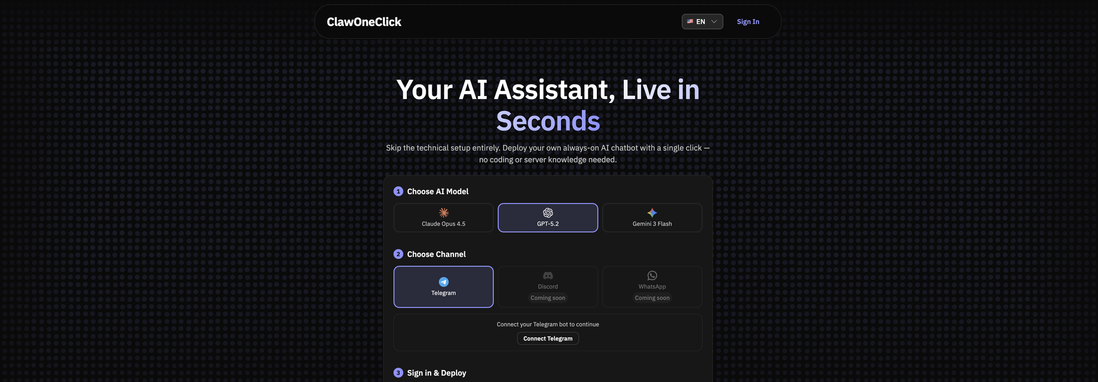 ClawOneClick website