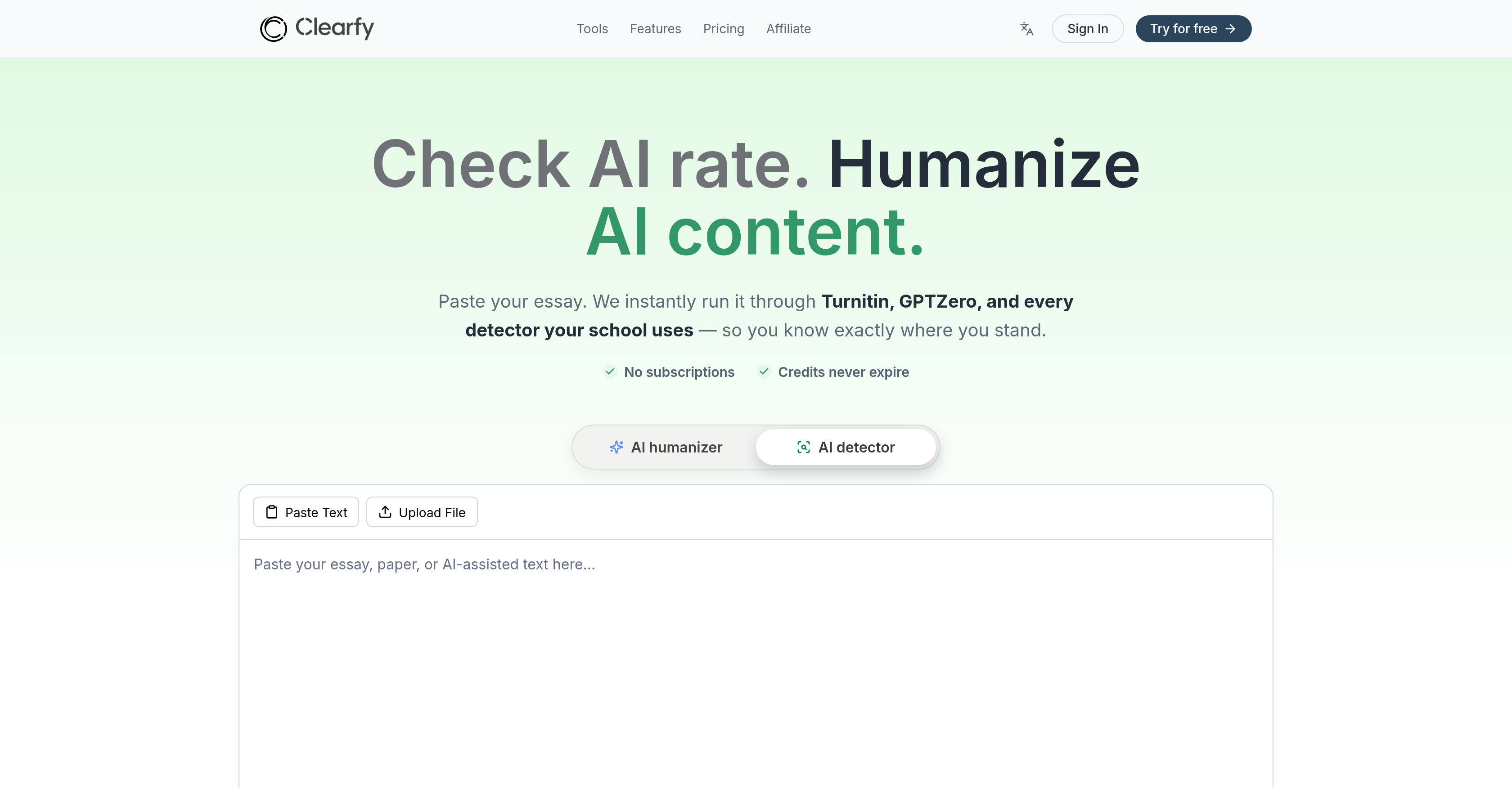 Clearfy:AI 检测 + 把 AI 文本改成人话的 humanizer