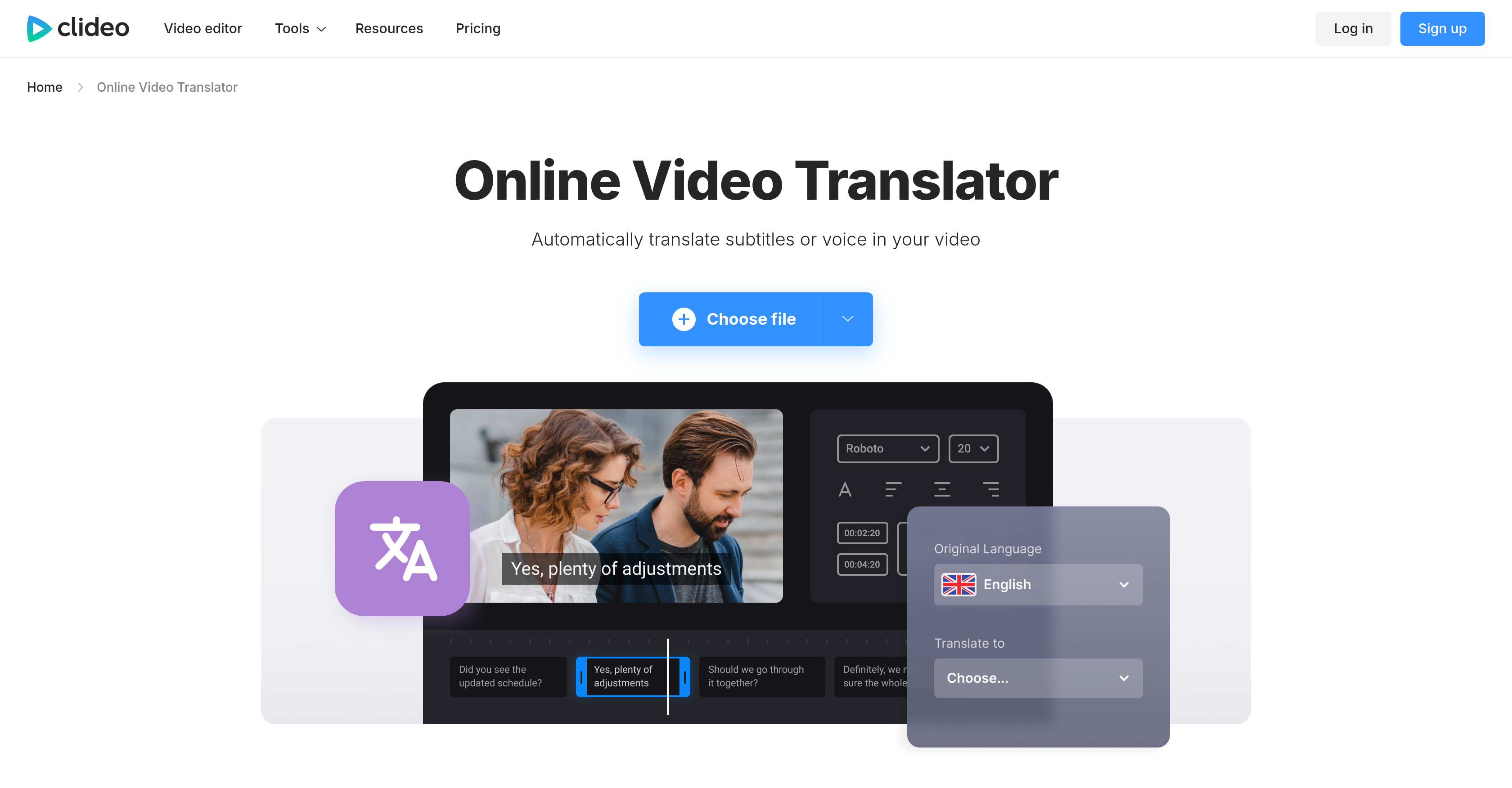 Clideo Video Translator logo