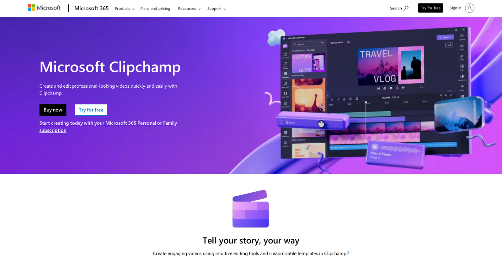 Clipchamp Video Editor website