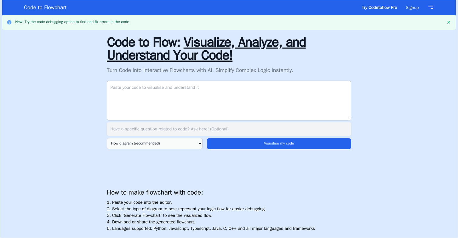 Code to Flowchart website