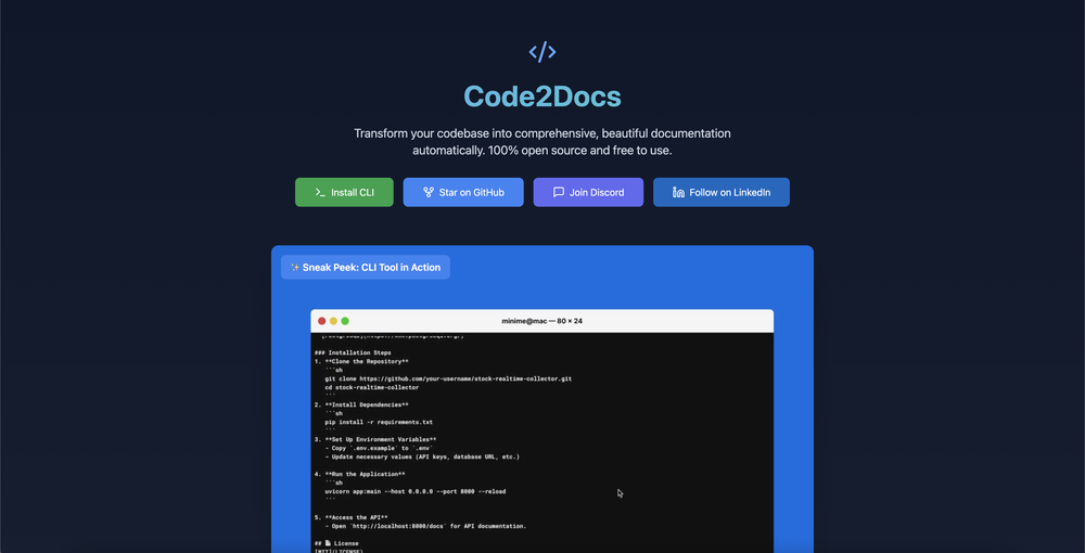 Code2Docs website