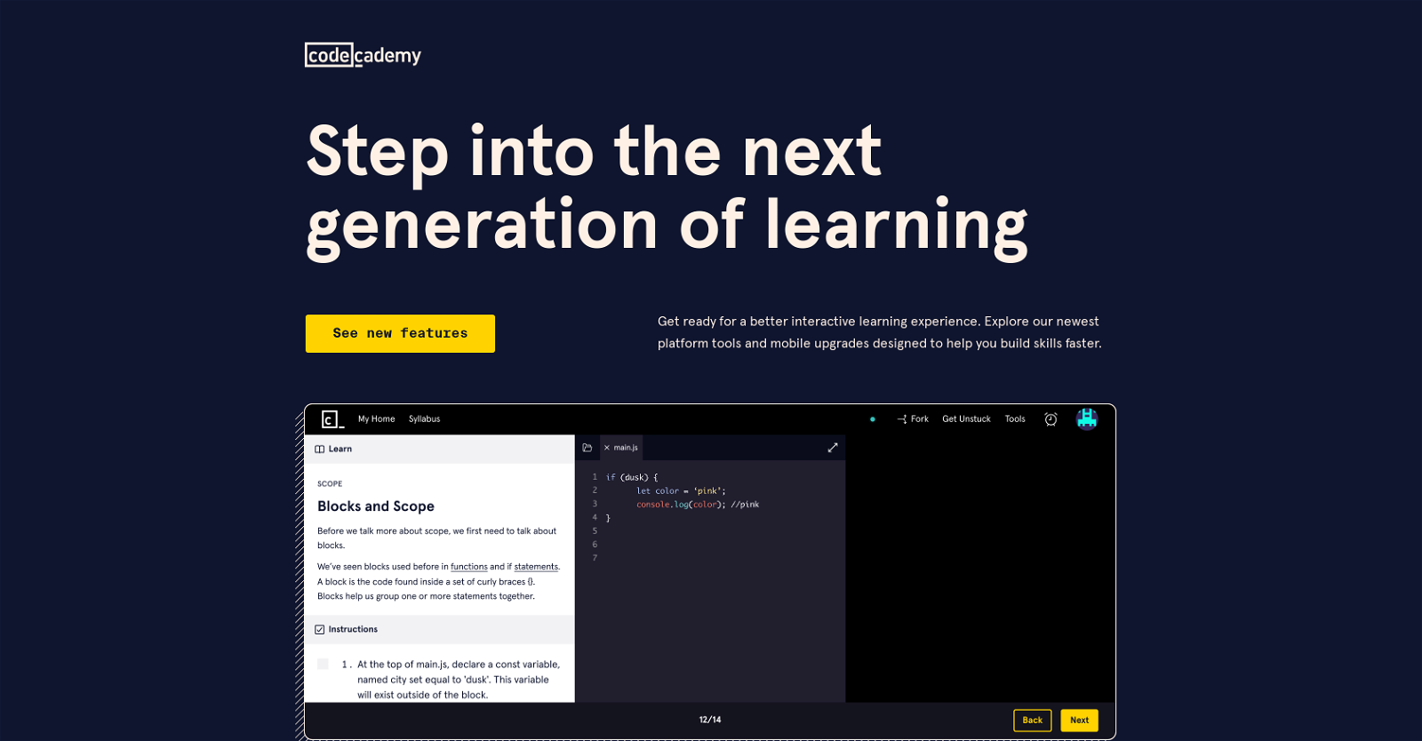 Codecademy AI Learning Tools website