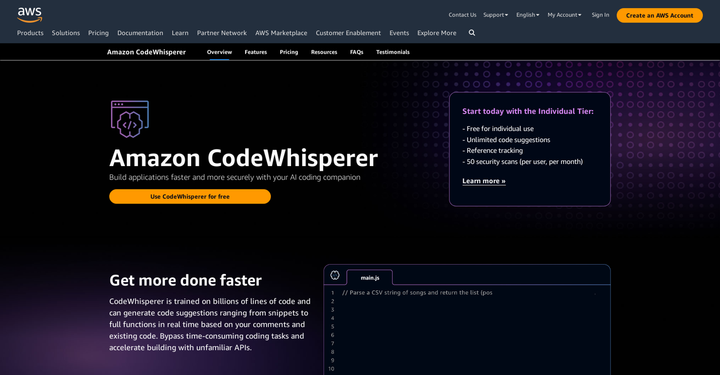 CodeWhisperer website