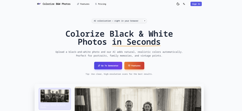 Colorize Black and White Photos website