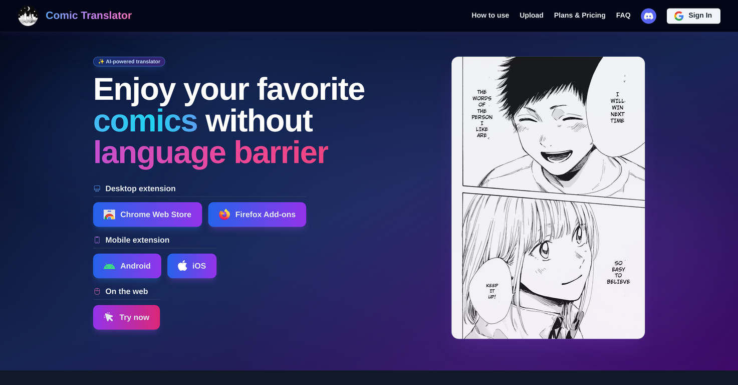 Comic Translator website