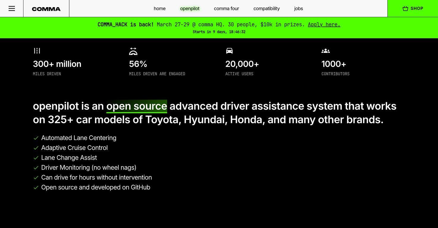 comma openpilot website