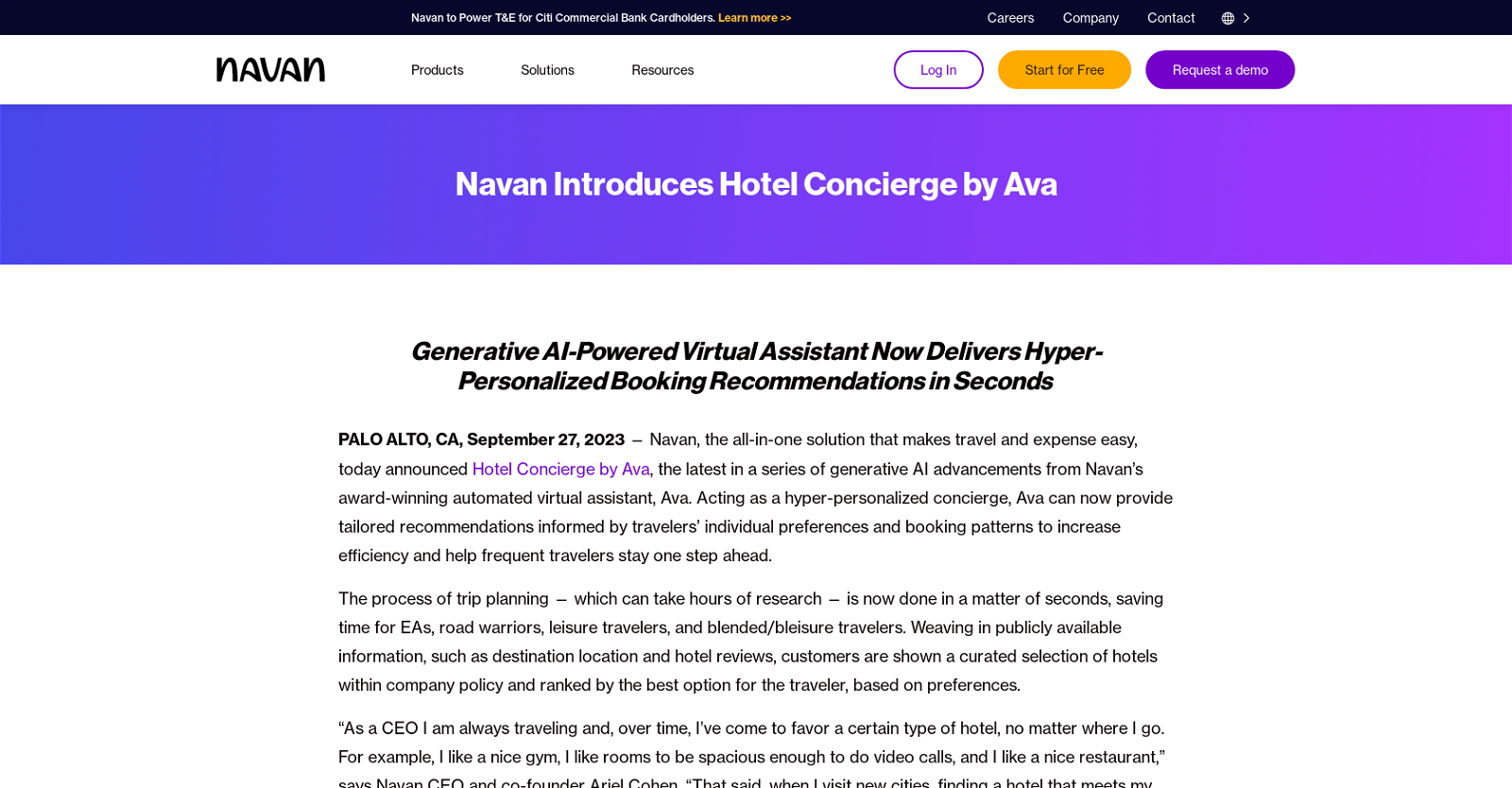 Concierge by Ava website