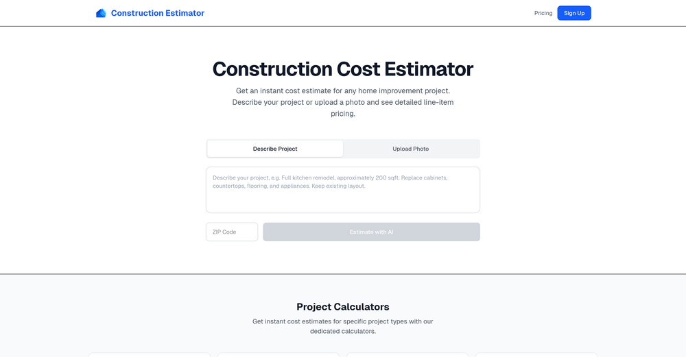 Construction Estimator website