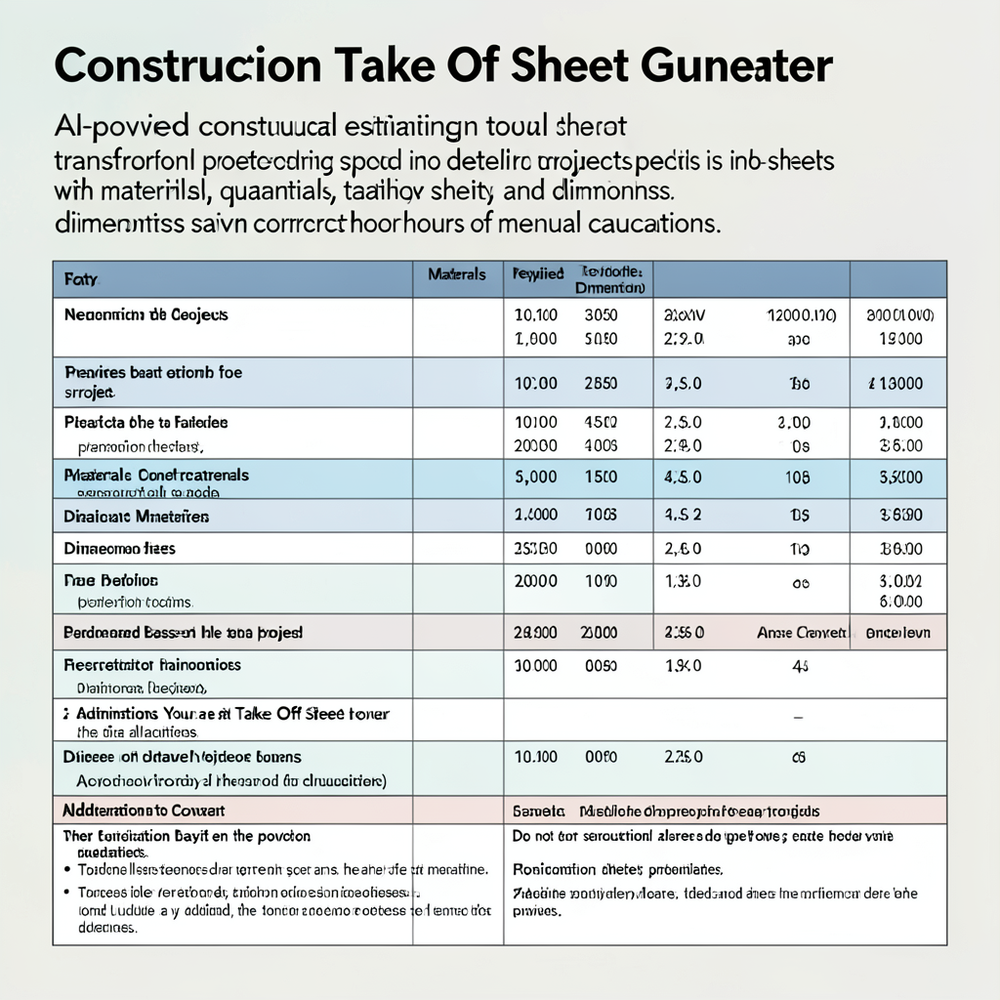 Constuction Take Off Sheet Generator website