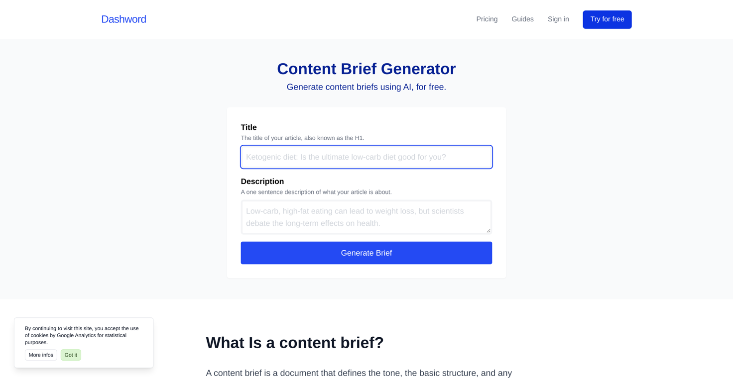 Content brief generator website