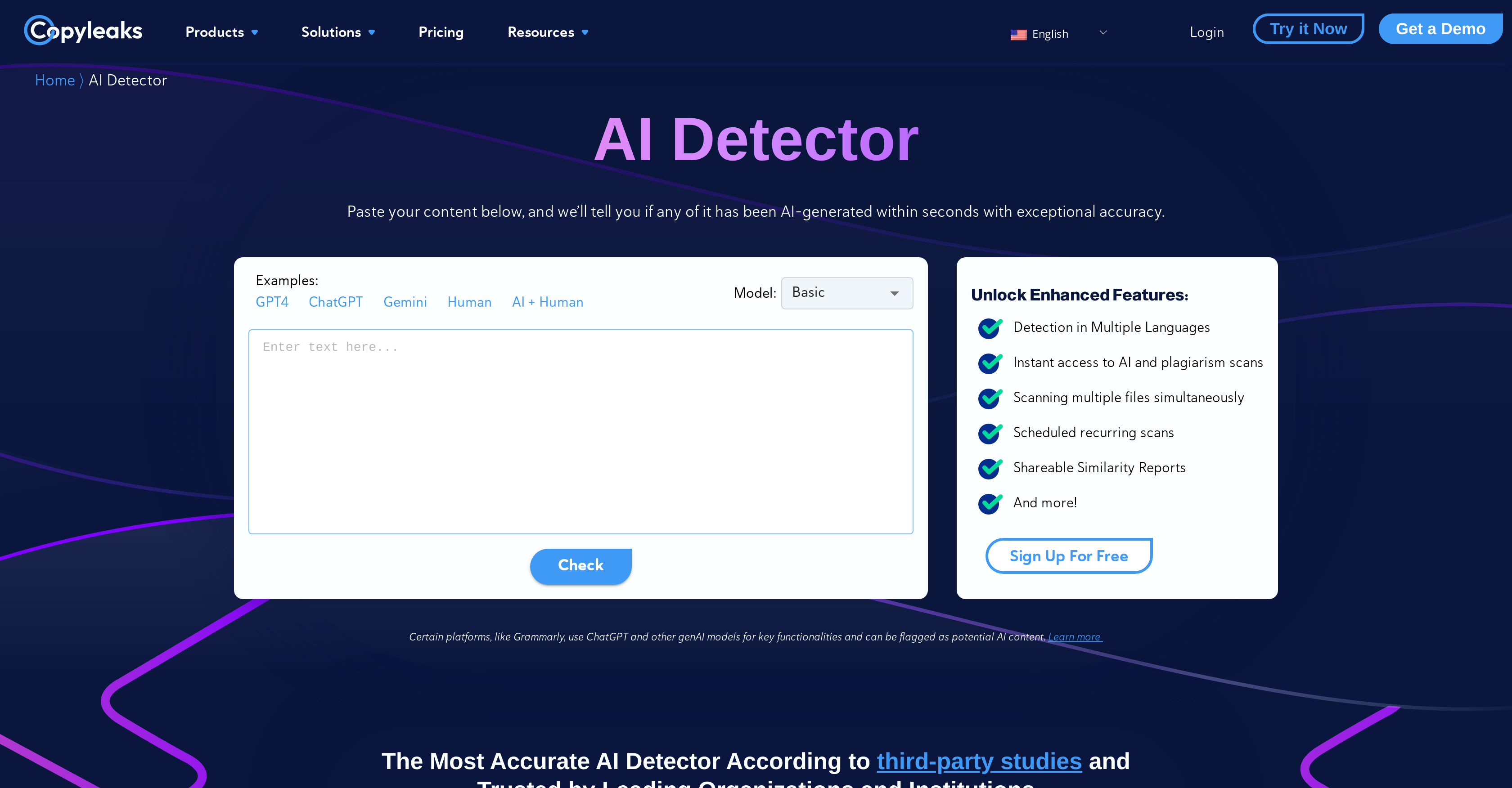 Copyleaks - AI content detector website