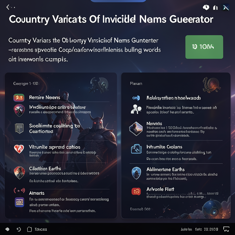 Country Variants Of Invincible Names Generator website