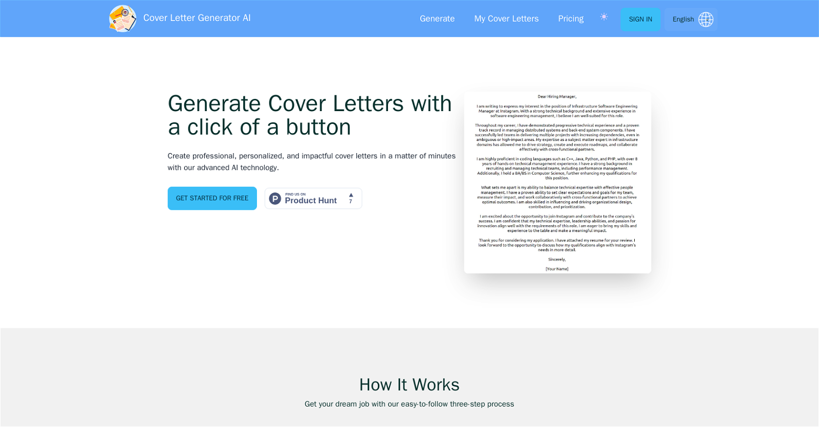 Cover Letter Generator AI website